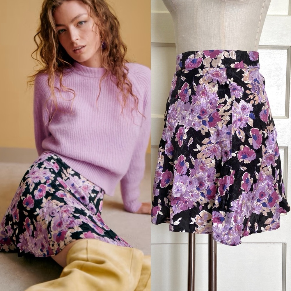 $120 Sézane Mariata Skirt Purple Floral